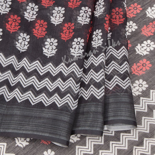 Semi Linen Black Printed Saree 02
