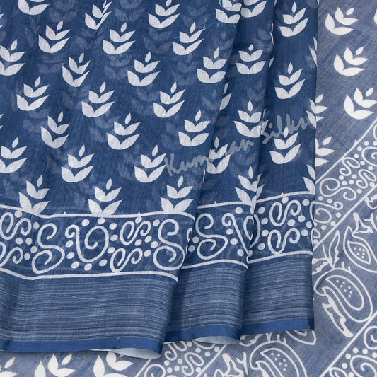 Semi Linen Navy Blue Printed Saree 03