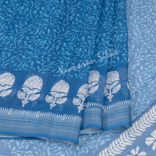 Semi Linen Blue Printed Saree 03