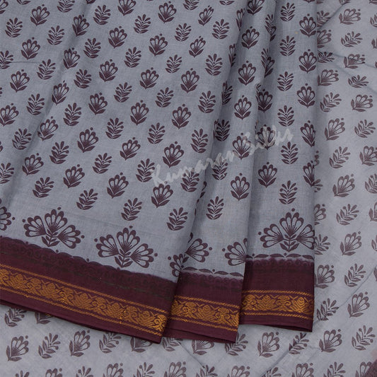 Sungudi Cotton Grey Printed Saree Without Blouse 05