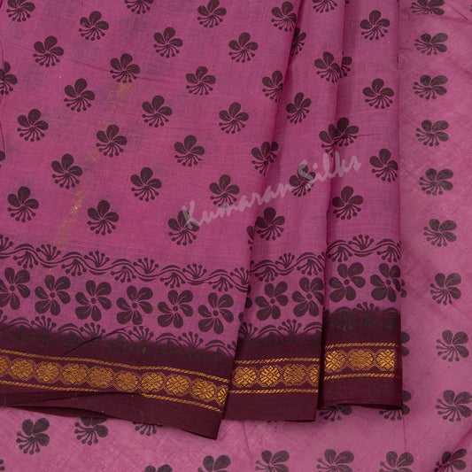 Sungudi Cotton Dark Pink Printed Saree Without Blouse 02