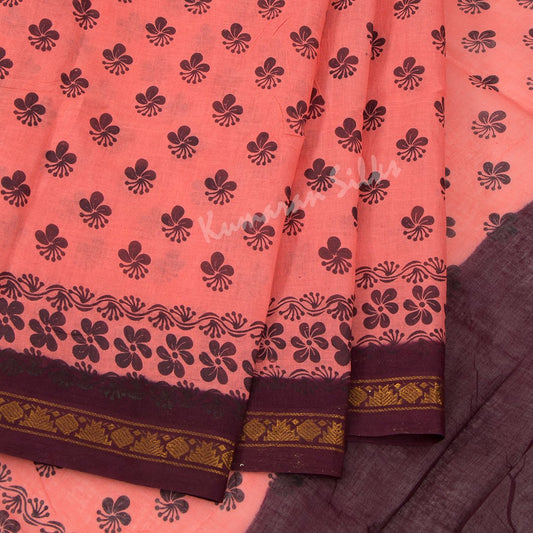 Sungudi Cotton Peach Printed Saree Without Blouse 02