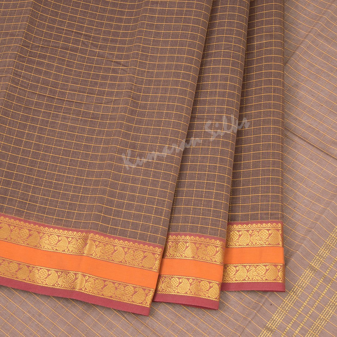 Brown - Kandangi Chettinad Cotton 2pc Unstitched Dress Material 01