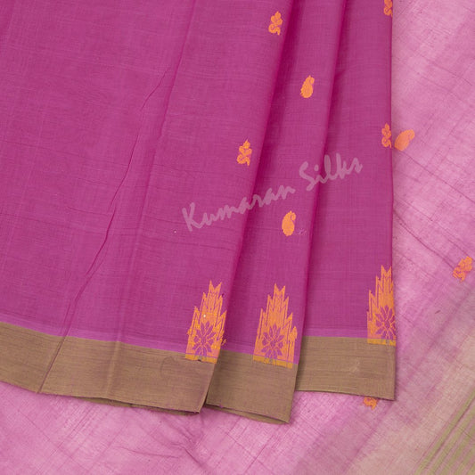 Kanchi Cotton Magenta Pink Saree With Simple border