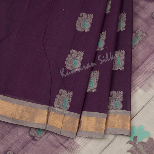 Kanchi Cotton Dark Purple Saree With Simple border