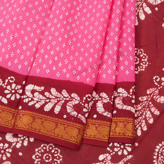 Sungudi Cotton Rose Pink Printed Saree Without Blouse 03