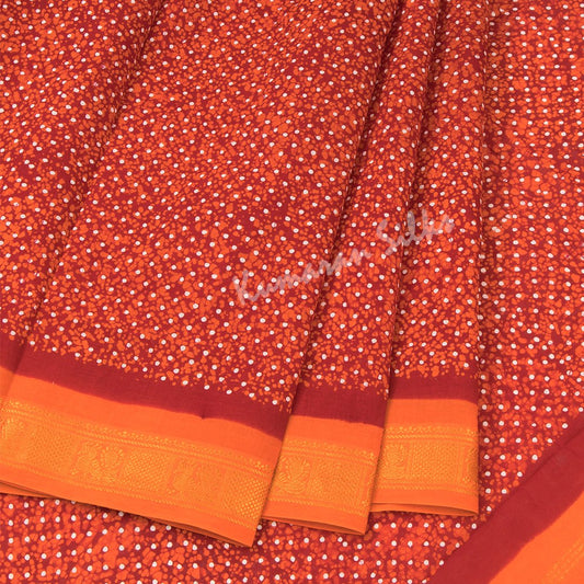 Sungudi Cotton Red Printed Saree Without Blouse 02