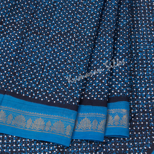 Sungudi Cotton Blue Printed Saree Without Blouse 03
