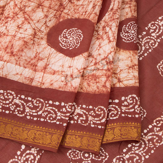 Sungudi Cotton Cream Printed Saree Without Blouse 04
