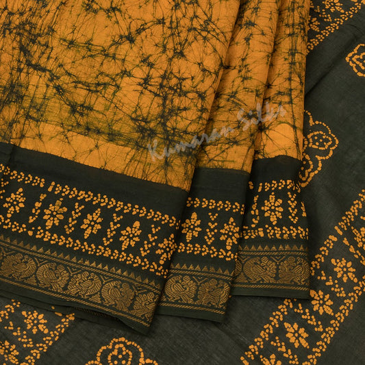 Sungudi Cotton Mustard Printed Saree Without Blouse 07