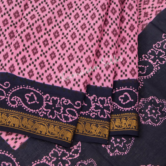Sungudi Cotton Light Pink Printed Saree Without Blouse