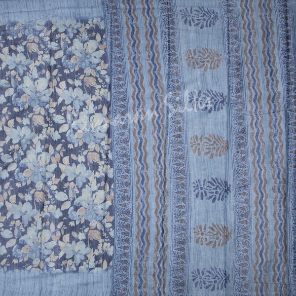 Semi Linen Grape Violet Floral Printed Saree - Kumaran Silks