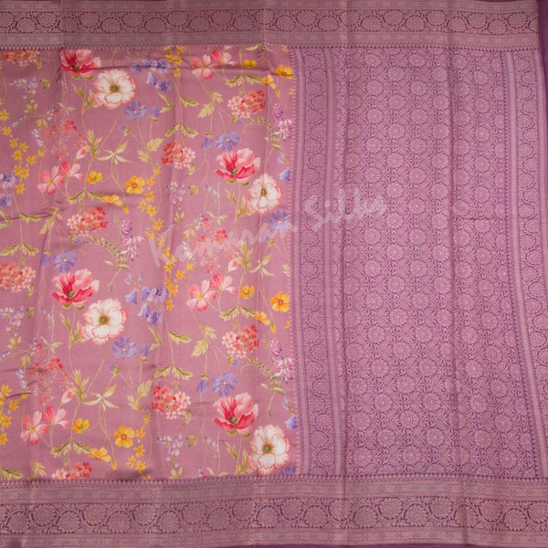 Silk Viscose Purple Floral Printed Saree - Kumaran Silks