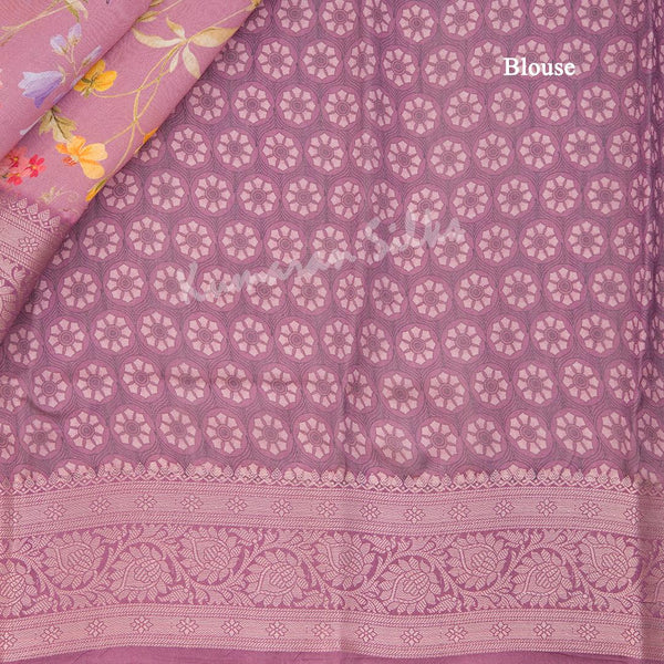 Silk Viscose Purple Floral Printed Saree - Kumaran Silks