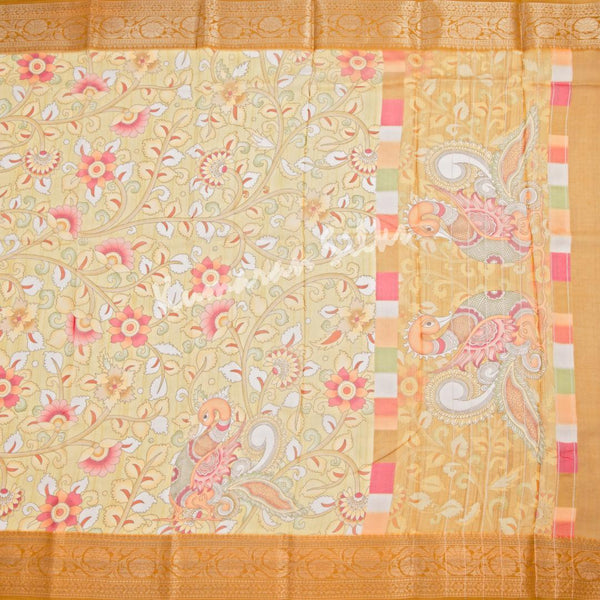 Soft Organza Gold Kalamkari Printed Saree - Kumaran Silks