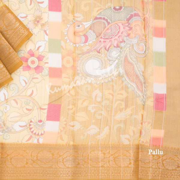 Soft Organza Gold Kalamkari Printed Saree - Kumaran Silks