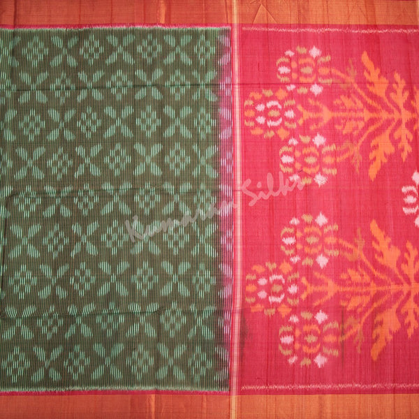 Shot Colour Pochampally Silk Cotton Ikkat Printed Saree 02 - Kumaran Silks