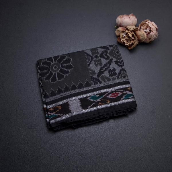 Pochampally Cotton Dark Grey Printed Saree 02