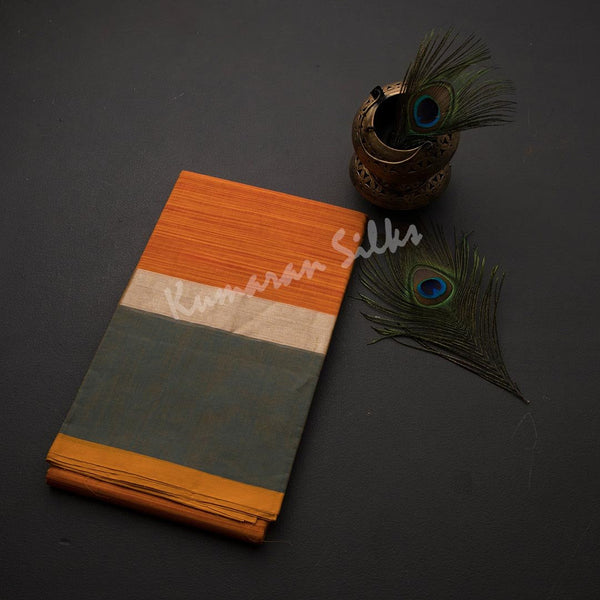Gadwal Cotton Orange Striped Saree