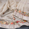 Semi Linen Cream Thread Embroidered Saree 03