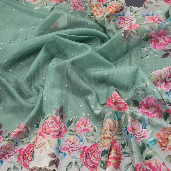 Kota Tissue Green Printed Saree