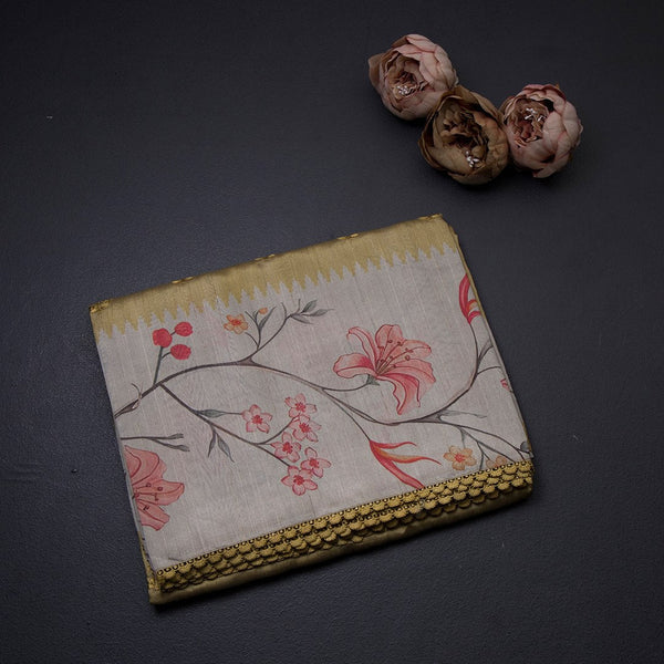 Semi Raw Silk Mustard Embroidered Saree 03