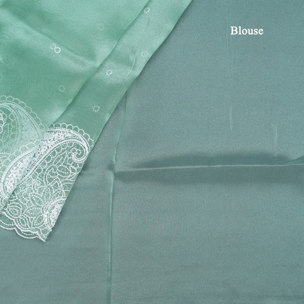 Organza Green Thread Embroidered Saree 02