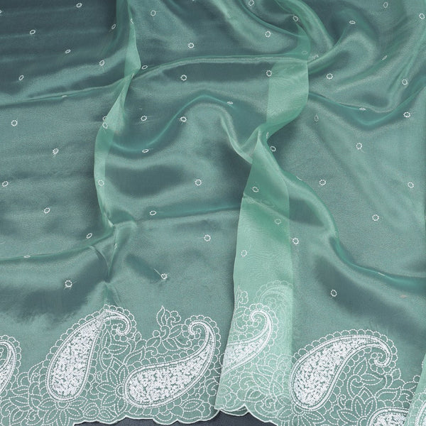 Organza Green Thread Embroidered Saree 02