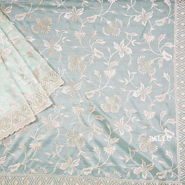 Organza Sea Green Embroidered Saree