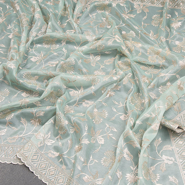 Organza Sea Green Embroidered Saree