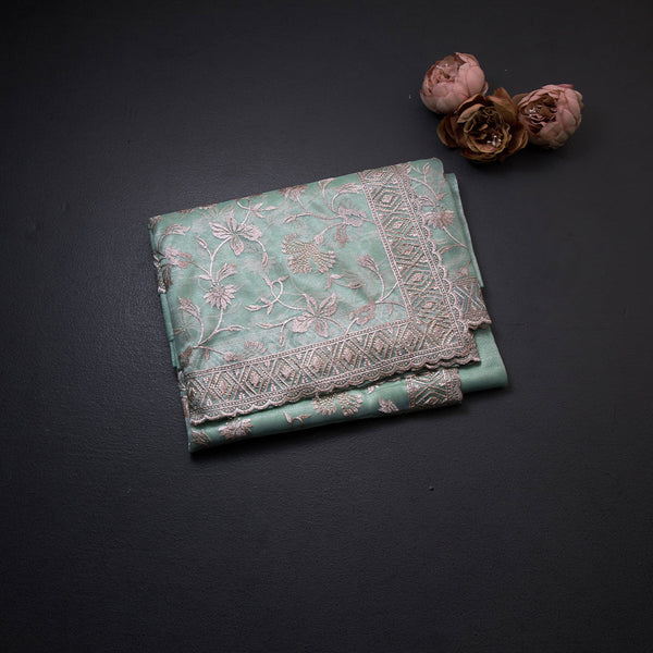 Organza Sea Green Embroidered Saree