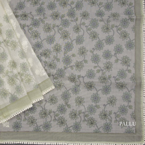 Kota Cream Printed With Thread Embroidered Saree 04