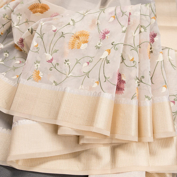 Kota Cream With Thread Embroidered Saree