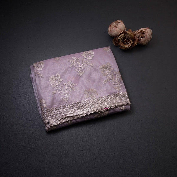 Organza Violet With Zari Embroidered Saree