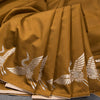Semi Raw Silk Dark Mustard With Swan Birds On Border