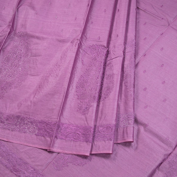 Semi Tussar Dark Magenta Thread Work Saree
