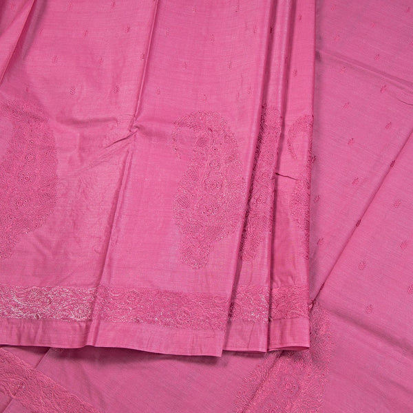 Semi Tussar Dak Pink Thread Work Saree