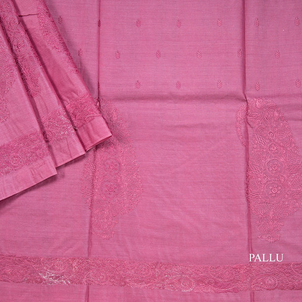 Semi Tussar Dak Pink Thread Work Saree
