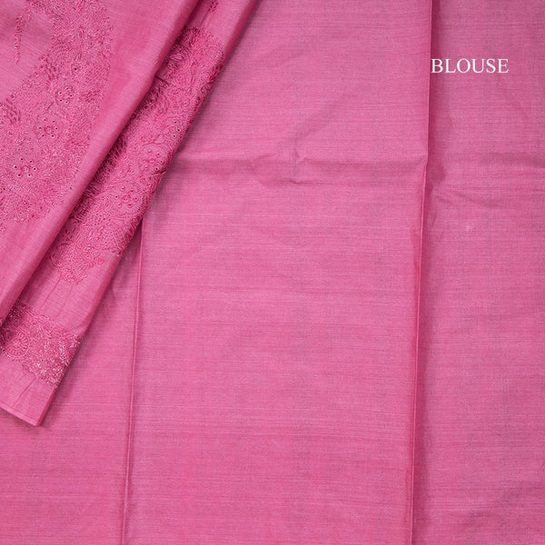 Semi Tussar Dak Pink Thread Work Saree