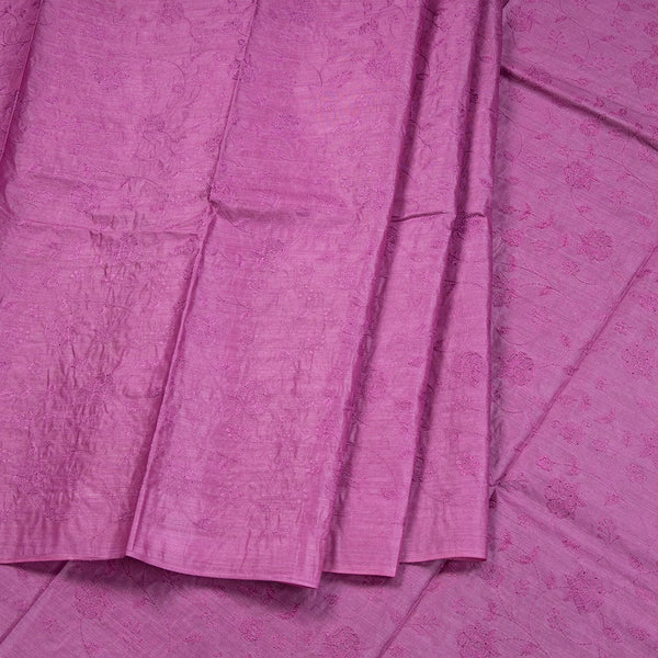 Semi Tussar Dark Magenta Thread Work Saree
