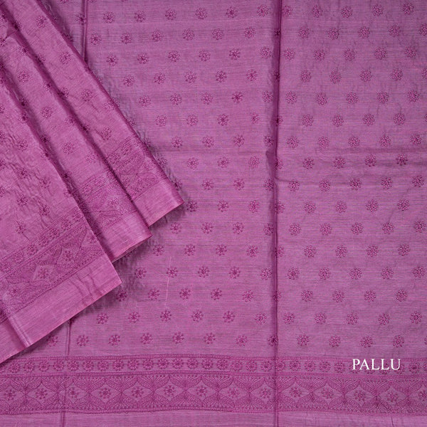 Semi Tussar Purple Thread Work Saree