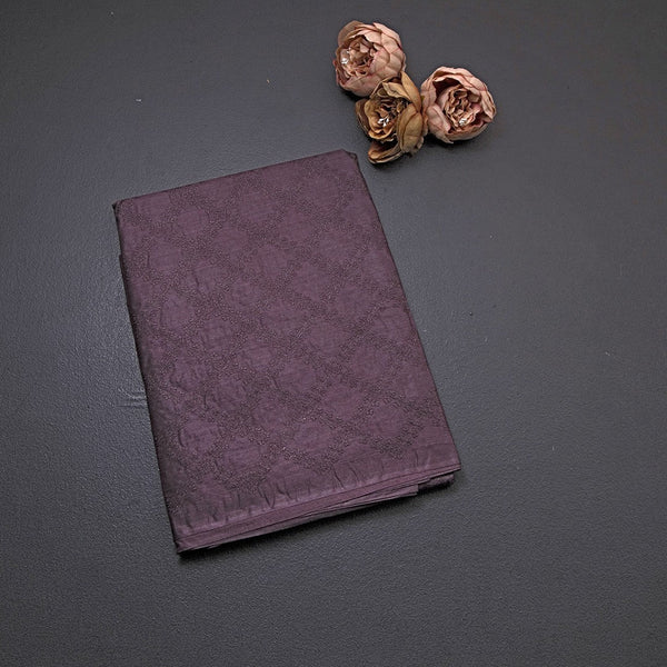 Semi Tussar Dark Purple Thread Work Saree