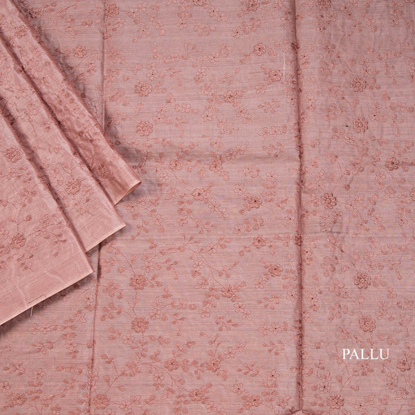 Semi Tussar Light Brown Thread Work Saree