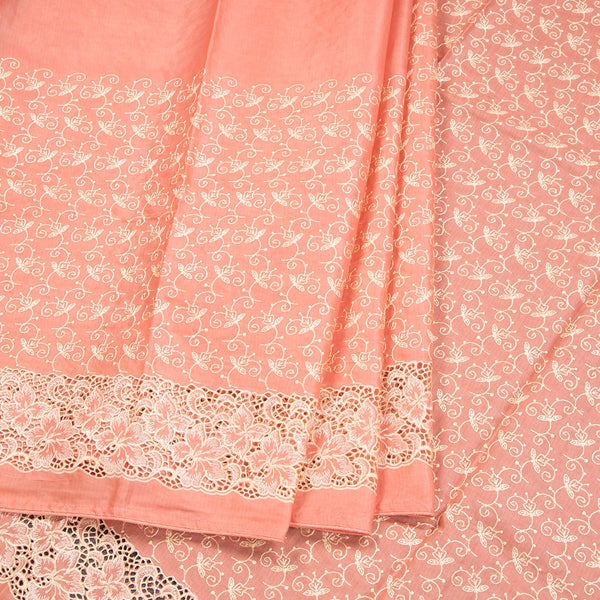 Semi Tussar Peach Thread Work Saree