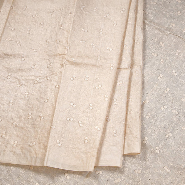 Semi Tussar Cream Thread Work Saree