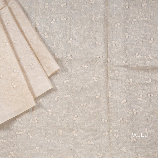 Semi Tussar Cream Thread Work Saree