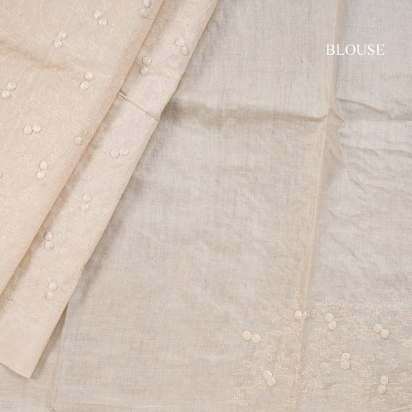 Semi Tussar Cream Thread Work Saree