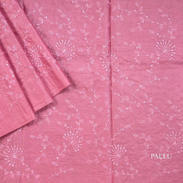 Semi Tussar Flamingo Pink Thread Work Saree
