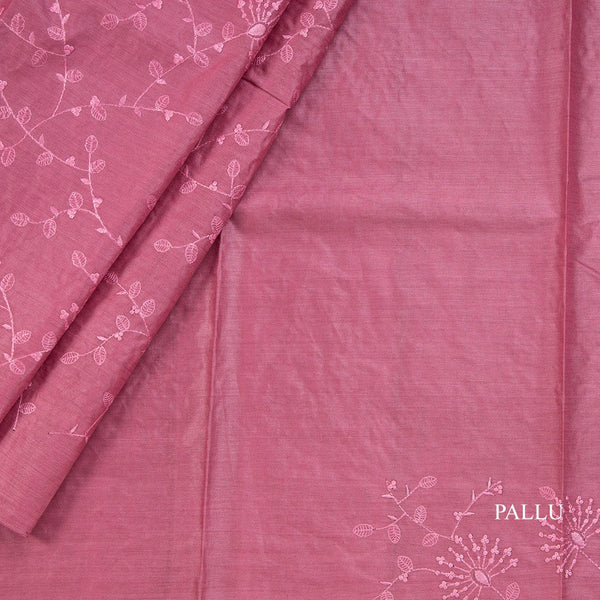 Semi Tussar Flamingo Pink Thread Work Saree
