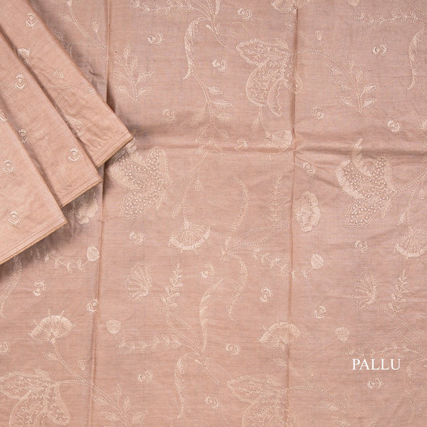 Semi Tussar Sand Brown Thread Work Saree
